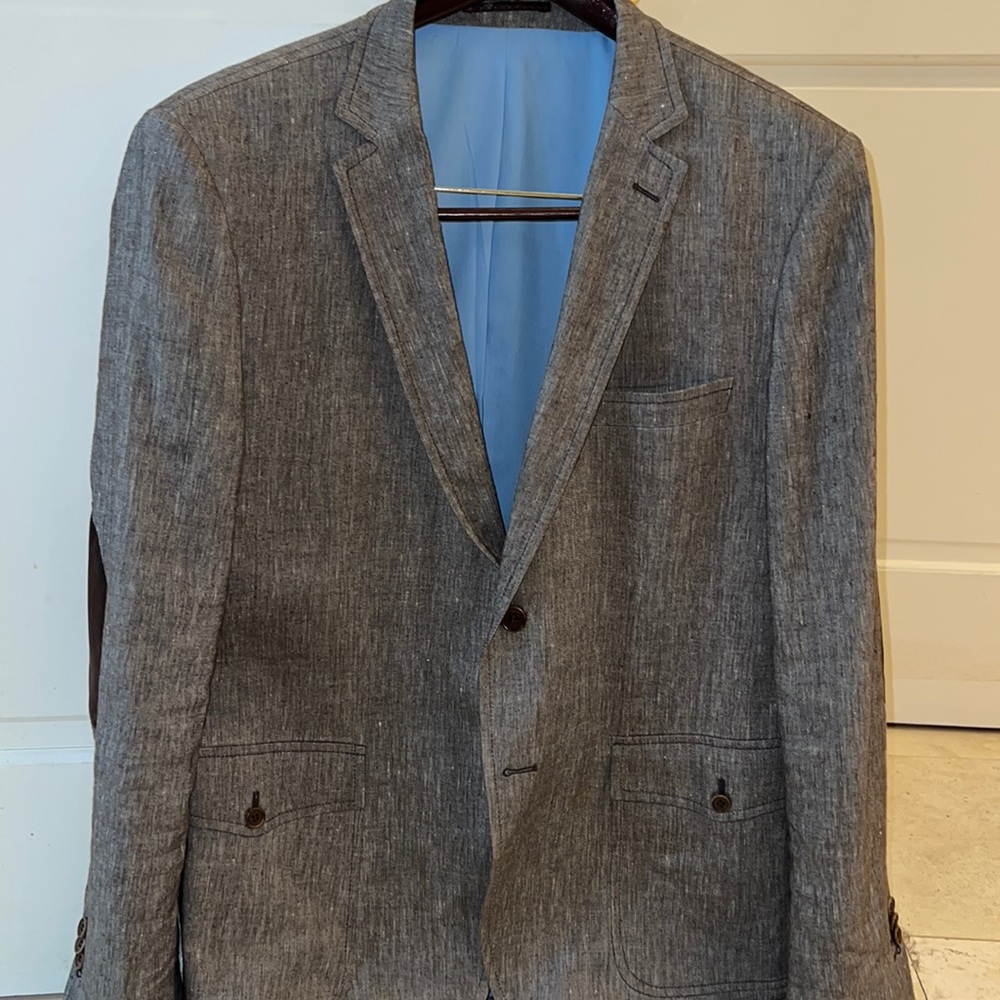Brown Linen Blazer with light blue lining